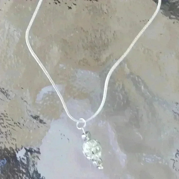 Silver Necklace with Rhinestone Charm - Picture 2 of 3